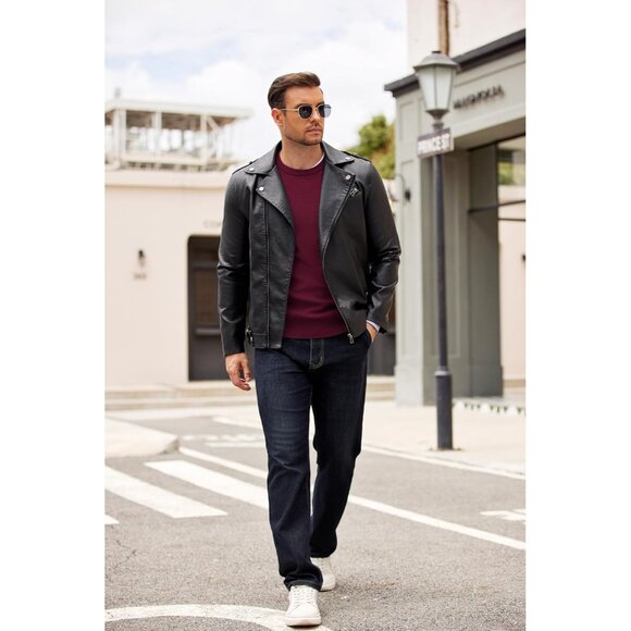 Men's Crewneck Sweater Dress Long Sleeve Pullover Sweater Knit Sweaters Dark Red - Picture 4 of 6